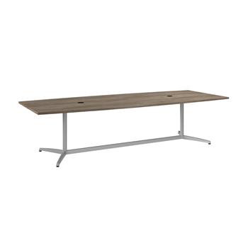 Bush Business Furniture 120&quot;W x 48&quot;D Boat Shaped Conference Table with Metal Base, Modern Hickory