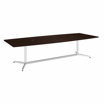 Bush Business Furniture 120&quot;W x 48&quot;D Boat Shaped Conference Table with Metal Base, Mocha Cherry