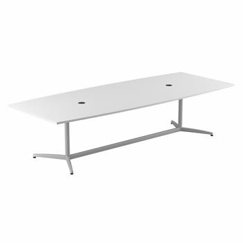 Bush Business Furniture 120&quot;W x 48&quot;D Boat Shaped Conference Table with Metal Base, White