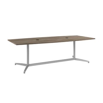Bush Business Furniture 96&quot;W x 42&quot;D Boat Shaped Conference Table with Metal Base, Modern Hickory