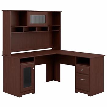Bush Business Furniture Cabot 60&quot;W L-Shaped Computer Desk with Hutch, Harvest Cherry