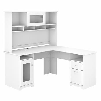 Bush Business Furniture Cabot 60&quot;W L-Shaped Computer Desk with Hutch, White