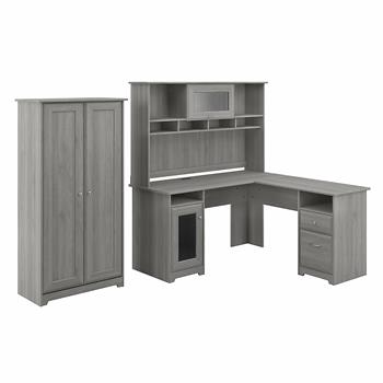Bush Business Furniture Cabot L-Shaped Desk with Hutch and Tall Storage Cabinet with Doors, Modern Gray