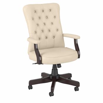 Bush Business Furniture Arden Lane High Back Tufted Office Chair With Arms, Antique White Leather