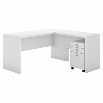 Bush Business Furniture Office by kathy ireland&#174; Echo 60&quot;W L-Shaped Desk With Mobile File Cabinet, Pure White