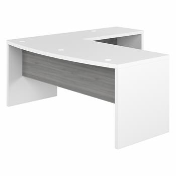 Office By Kathy Ireland Echo 72&quot;W Bow Front L-Shaped Desk, Pure White/Modern Gray