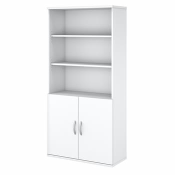 Bush Business Furniture Easy Office 5-Shelf Bookcase With Doors, Pure White