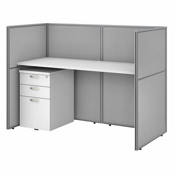 Bush Business Furniture Easy Office 60&quot;W Cubicle Desk with File Cabinet and 45&quot;H Closed Panels Workstation, Pure White
