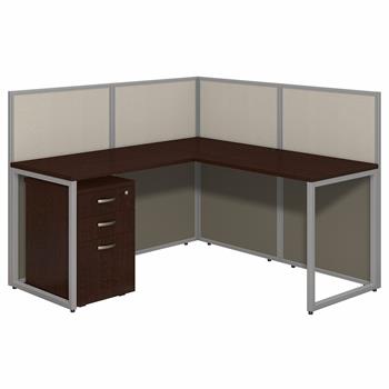 Bush Business Furniture Easy Office 60&quot;W L-Shaped Cubicle Desk With File Cabinet And 45&quot;H Panels, Mocha Cherry