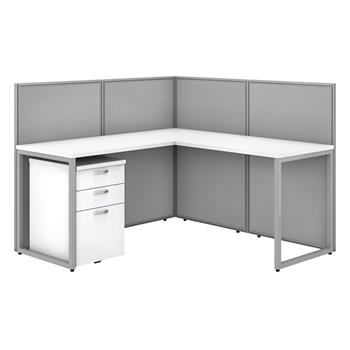 Bush Business Furniture Easy Office L-Shaped Cubicle Desk With File Cabinet, 60&quot;W And 45&quot;H Panels, Pure White