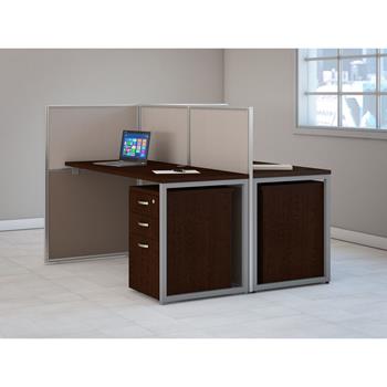 Bush Business Furniture Easy Office 2-Person 60&quot;W Cubicle Desk With File Cabinets And 45&quot;H Panels, Mocha Cherry