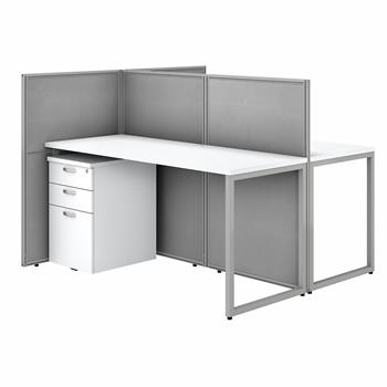 Bush Business Furniture Easy Office 60&quot;W 2 Person Cubicle Desk with File Cabinets and 45&quot;H Panels, Pure White