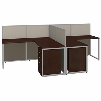 Bush Business Furniture Easy Office 60&quot;W 2-Person L-Shaped Cubicle Desk With Drawers And 45&quot;H Panels, Mocha Cherry