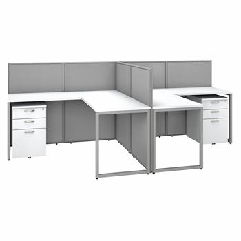 Bush Business Furniture Easy Office 60&quot;W 2 Person L-Shaped Cubicle Desk with Drawers and 45&quot;H Panels, Pure White