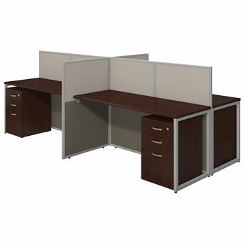 Bush Business Furniture Easy Office 60&quot;W 4 Person Cubicle Desk with File Cabinets and 45H Panels, Mocha Cherry