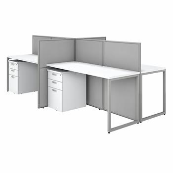 Bush Business Furniture Easy Office 60&quot;W 4 Person Cubicle Desk with File Cabinets and 45&quot;H Panels, Pure White