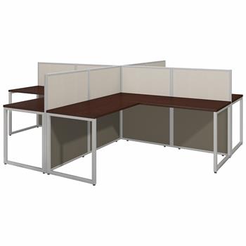 Bush Business Furniture Easy Office 60&quot;W 4 Person L-Shaped Cubicle Desk Workstation with 45&quot;H Panels, Mocha Cherry