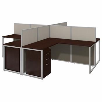 Bush Business Furniture Easy Office 60&quot;W 4 Person L-Shaped Cubicle Desk with Drawers and 45&quot;H Panels, Mocha Cherry