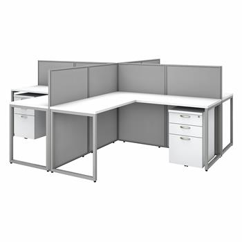 Bush Business Furniture Easy Office 60&quot;W 4 Person L Shaped Cubicle Desk with Drawers and 45&quot;H Panels, Pure White