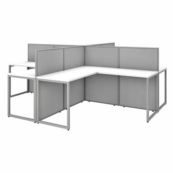 Bush Business Furniture Easy Office 60&quot;W 4 Person L Shaped Cubicle Desk Workstation with 45&quot;H Panels, Pure White