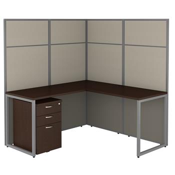 Bush Business Furniture Easy Office L-Shaped Cubicle Desk With File Cabinet, 60&quot;W And 66&quot;H Panels, Mocha Cherry