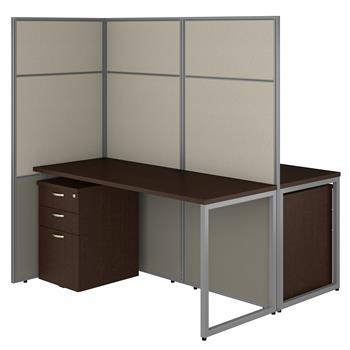 Bush Business Furniture Easy Office 60&quot;W 2 Person Cubicle Desk with File Cabinets and 66&quot;H Panels, Mocha Cherry