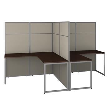 Bush Business Furniture Easy Office 2-Person 60&quot;W L-Shaped Cubicle Desk Workstation With 66&quot;H Panels, Mocha Cherry