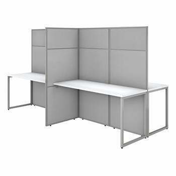 Bush Business Furniture Easy Office 60&quot;W 4 Person Cubicle Desk Workstation with 66&quot;H Panels, Pure White
