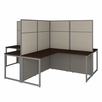 Bush Business Furniture Easy Office 60&quot;W 4 Person L Shaped Cubicle Desk Workstation with 66&quot;H Panels, Mocha Cherry
