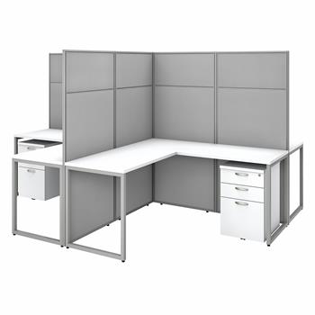 Bush Business Furniture Easy Office 60&quot;W 4 Person L Shaped Cubicle Desk with Drawers and 66&quot;H Panels, Pure White