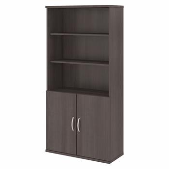 Bush Business Furniture 5-Shelf Bookcase With Doors, Storm Gray