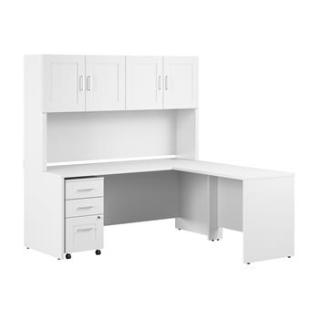 Bush Business Furniture Hampton Heights 72&quot;W x 30&quot;D L-Shaped Desk with Hutch and 3 Drawer File Cabinet, White