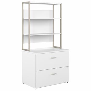 Bush Business Furniture Hybrid 2 Drawer Lateral File Cabinet with Shelves, 35.67 in L x 23.35 in W x 72.20 in H, White