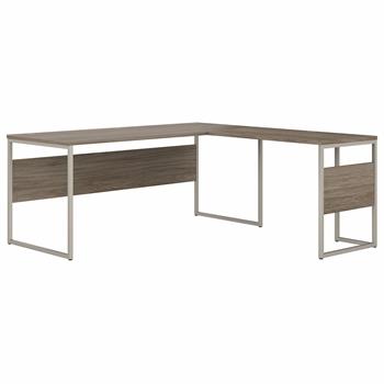 Bush Business Furniture Hybrid 72&quot;W x 30&quot;D L-Shaped Table Desk with Metal Legs, Modern Hickory