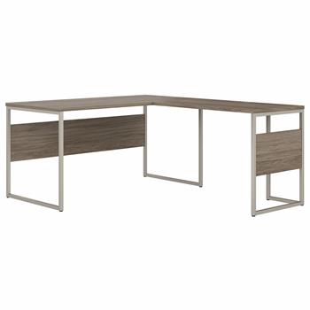 Bush Business Furniture Hybrid 60&quot;W x 30&quot;D L-Shaped Table Desk with Metal Legs, Modern Hickory