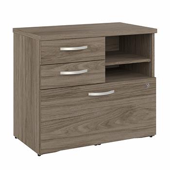 Bush Business Furniture Hybrid Office Storage Cabinet with Drawers and Shelves, Modern Hickory
