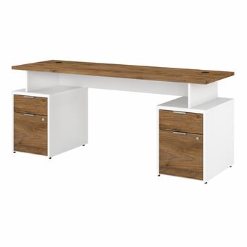 Bush Business Furniture Jamestown 72&quot;W Desk with 4 Drawers, White and Fresh Walnut