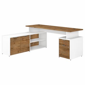 Bush Business Furniture Jamestown 72&quot;W L-Shaped Desk With Drawers, White And Fresh Walnut