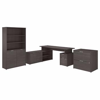 Bush Business Furniture Jamestown 72&quot;W L Shaped Desk with Lateral File Cabinet and 5 Shelf Bookcase, Storm Gray