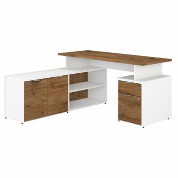 Bush Business Furniture Jamestown 60&quot;W L-Shaped Desk With Drawers, White And Fresh Walnut
