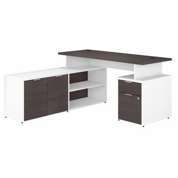 Bush Business Furniture Jamestown 60&quot;W L-Shaped Desk With Drawers, White And Storm Gray