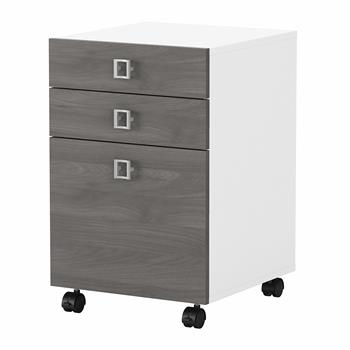Office By Kathy Ireland Echo 3 Drawer Mobile File Cabinet, 15.47 in L x 16.34 in W x 23.82 in H, Pure White/Modern Gray
