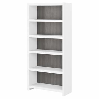 Office By Kathy Ireland Echo 5 Shelf Bookcase, 31.61 in L x 11.73 in W x 65.67 in H, Pure White/Modern Gray