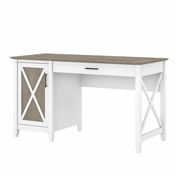 Bush Business Furniture Key West 54&quot;W Computer Desk with Keyboard Tray and Storage, Pure White and Shiplap Gray
