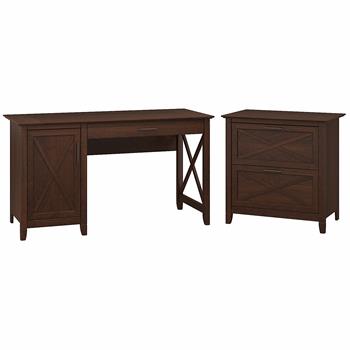 Bush Business Furniture Key West 54&quot;W Computer Desk with Storage and 2-Drawer Lateral File Cabinet, Bing Cherry