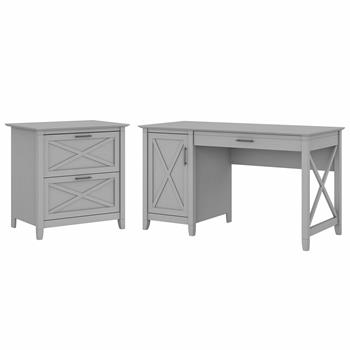 Bush Business Furniture Key West 54&quot;W Computer Desk with Storage and 2-Drawer Lateral File Cabinet, Cape Cod Gray