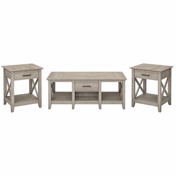 Bush Business Furniture Key West Coffee Table with Set of 2 End Tables, Washed Gray