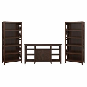 Bush Business Furniture Key West Tall TV Stand with Set of 2 Bookcases, Bing Cherry