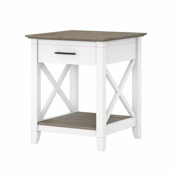 Bush Business Furniture Key West End Table with Storage, Pure White and Shiplap Gray