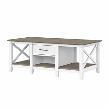 Bush Business Furniture Key West Coffee Table with Storage, 47.20 in L x 23.94 in W x 18 in H, Pure White/Shiplap Gray